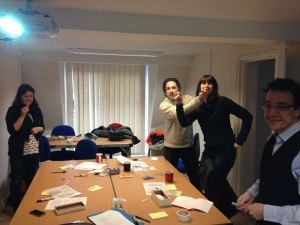 The creative team work on the "teapot" scene
